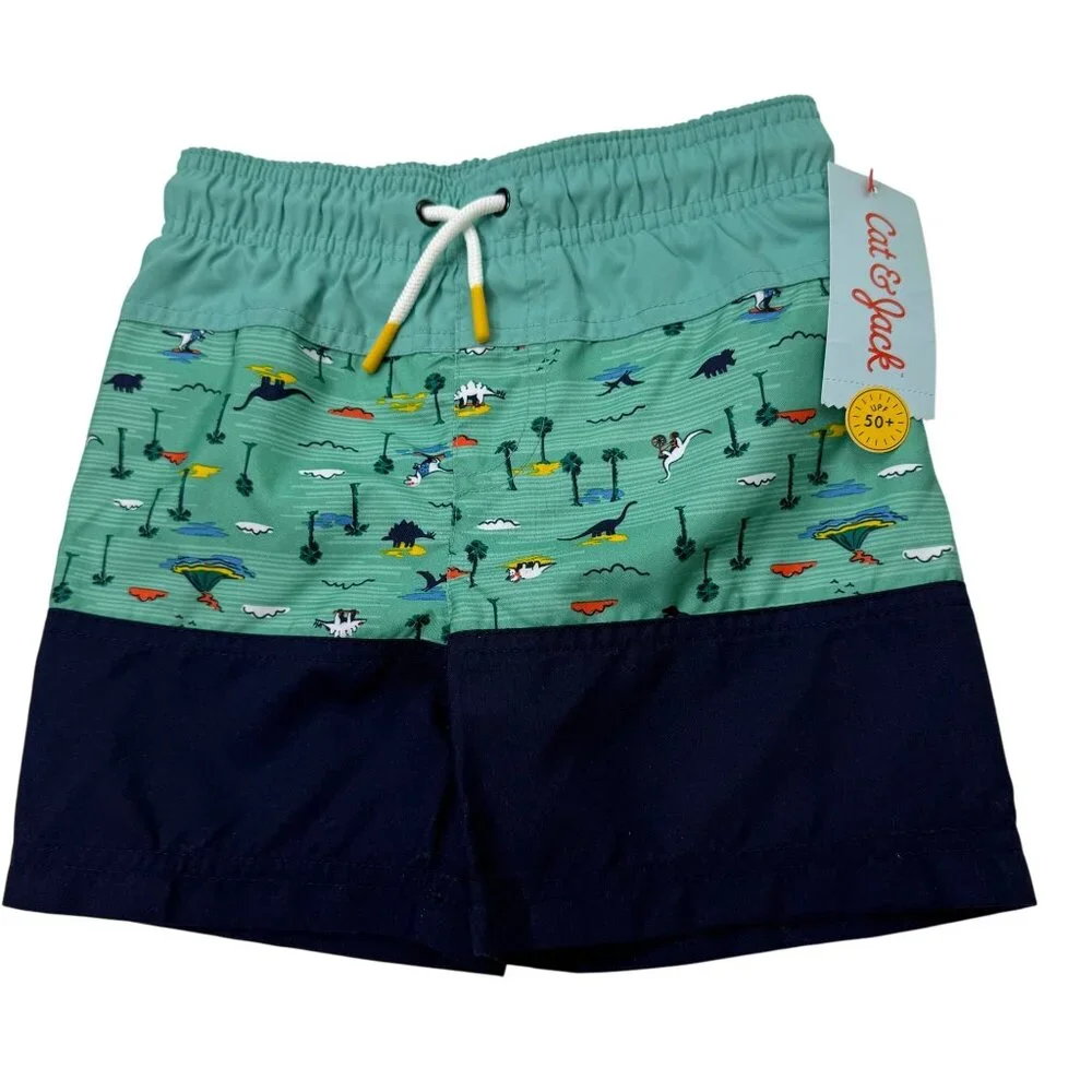 Cat & Jack Swim Trunk‎ Dinosaur Print Aqua 3T